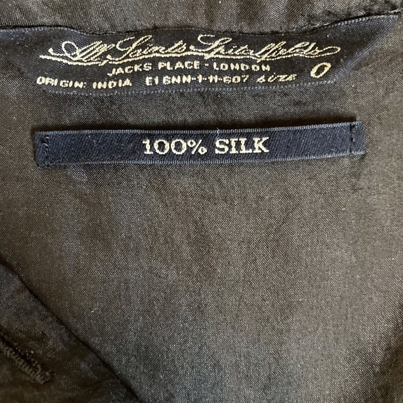 AllSaints Spitalfields Silk Athene Smock Top Brown Long Sleeve Blouse - Picture 5 of 7